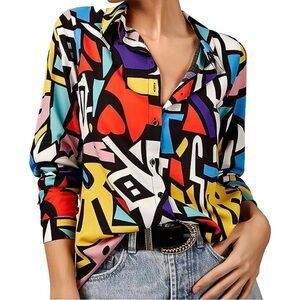 Colorful Geometric Print Shirt blouse xxl